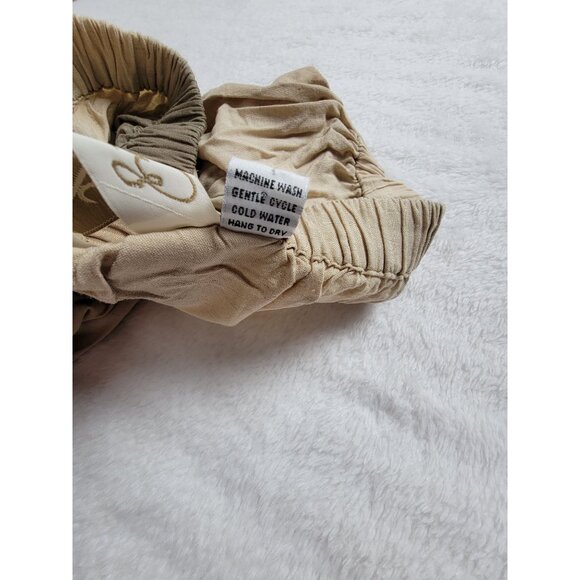 Women's Beige Elastic Waist Midi Skirt Medium Linen Blend Boho Lightweight - Picture 6 of 10